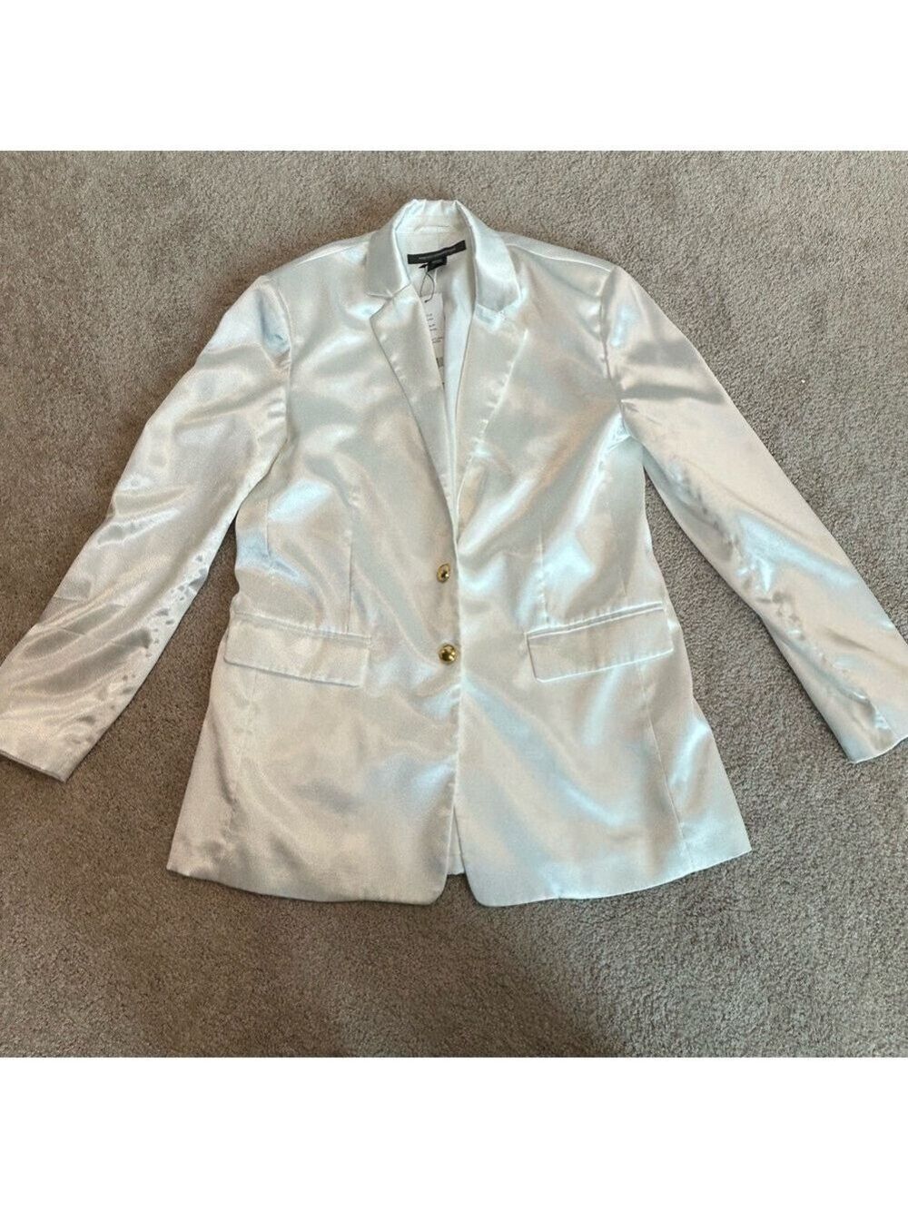 French connection white satin effect Adaline textured blazer single breasted NWT